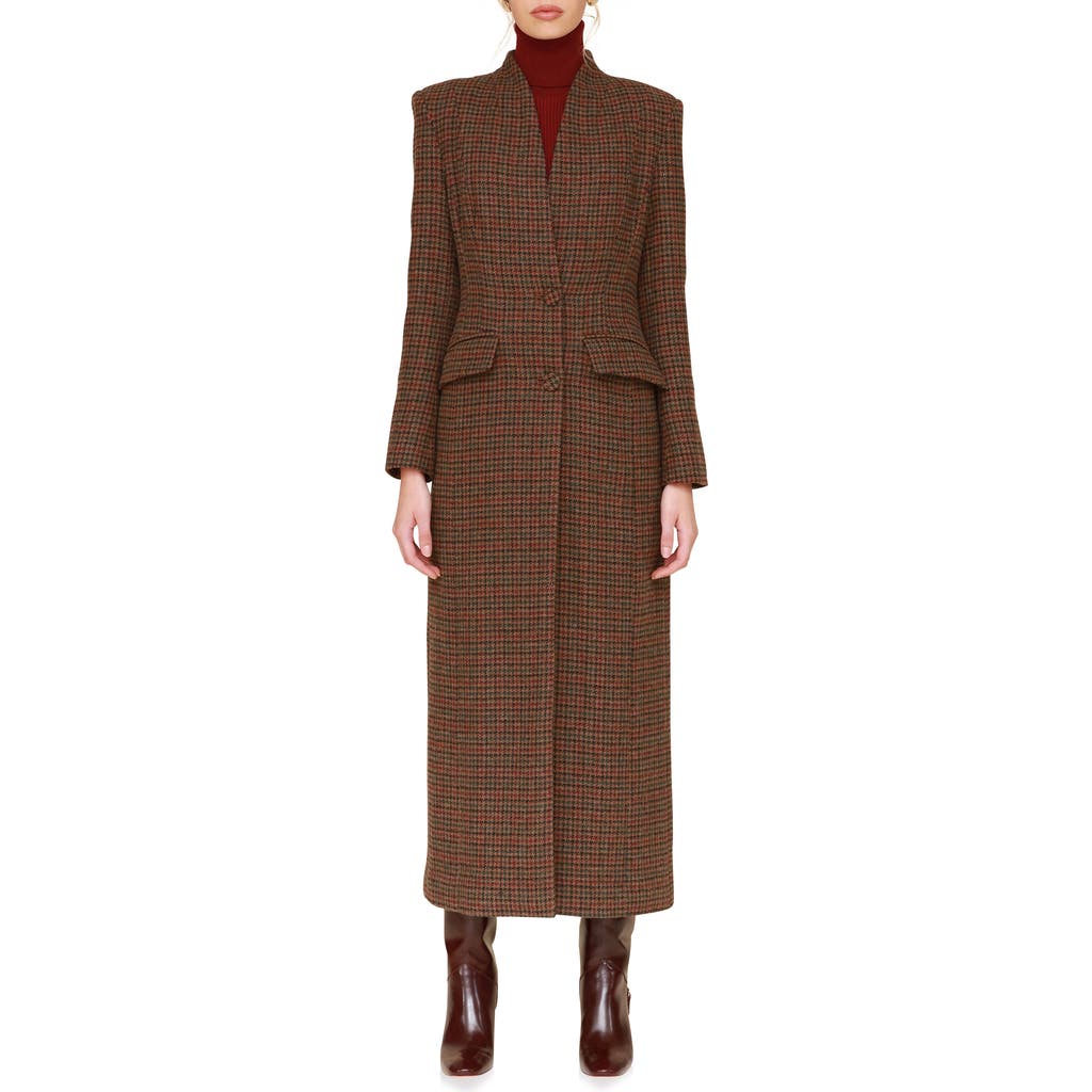 Avec Les Filles Stand Houndstooth Tailored Maxi Coat in Hunter Plaid at Nordstrom, Size Xx-Small