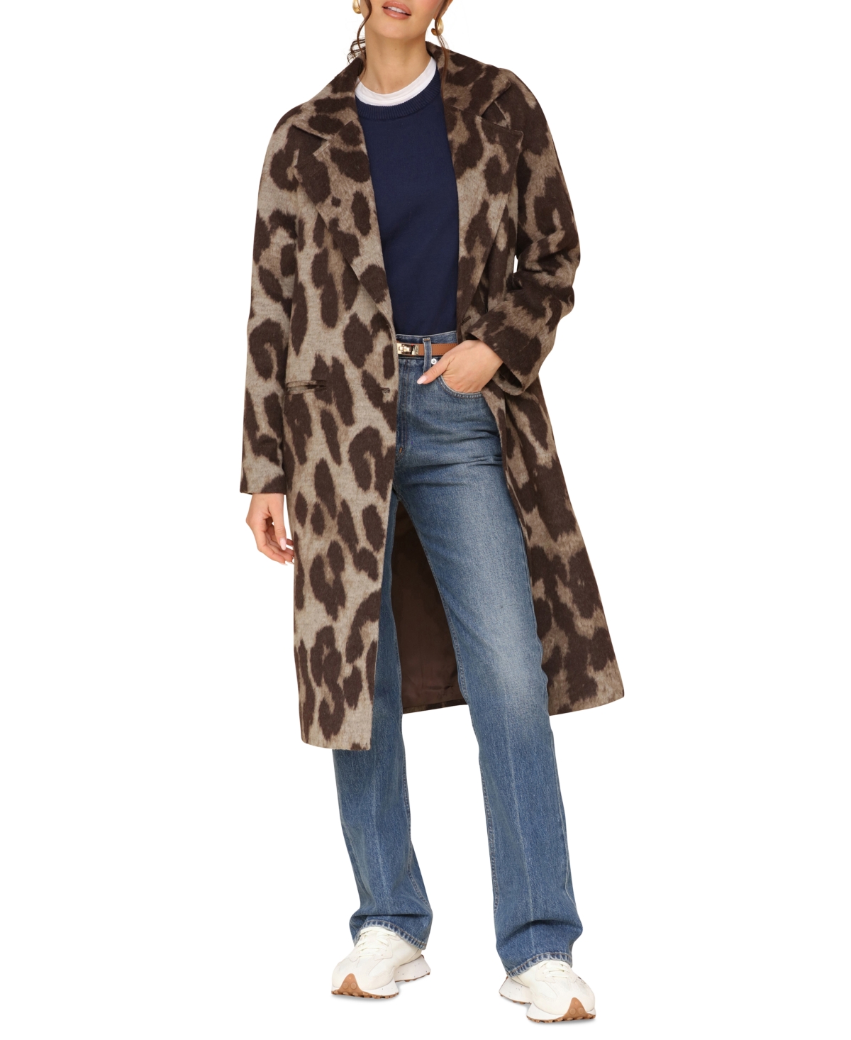 Avec Les Filles Women's Double-Breasted Walker Coat - Brown Leopard