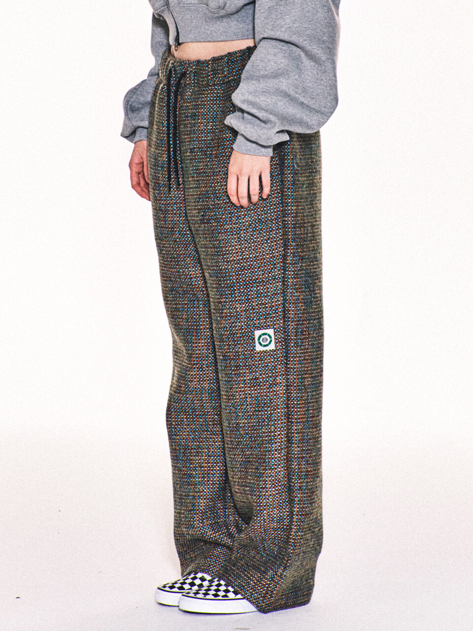 Avril Wide-Leg Tweed Pants _ Blue