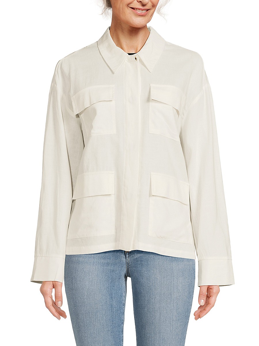 Aware by Vero Moda Women's Fia Linen Blend Shirt Jacket - Snow White - Size M