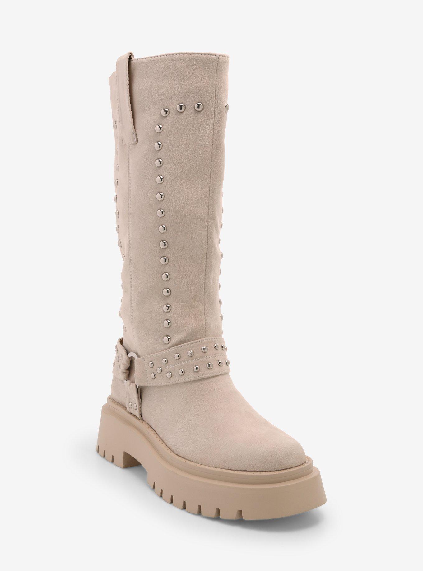 Azalea Wang Beige Studded Knee-High Platform Boots