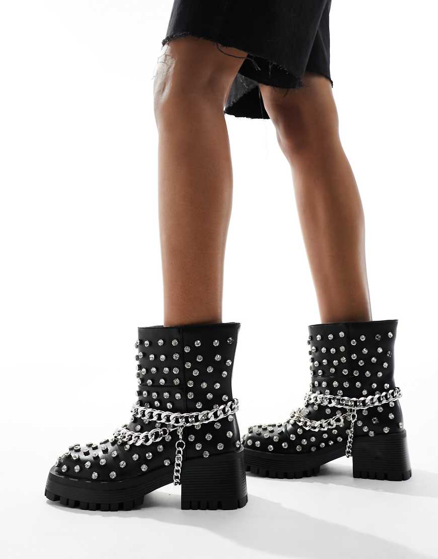 Azalea Wang Coven studded embellishment chunky ankle boots in black