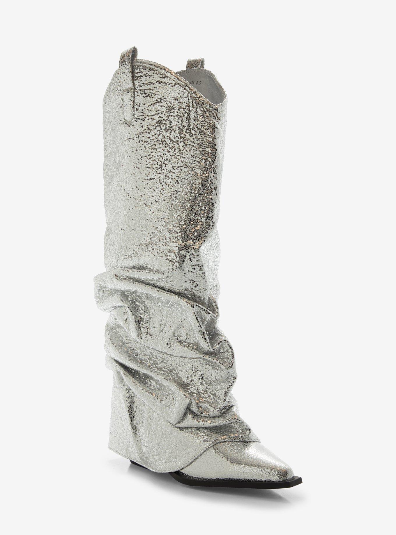 Azalea Wang Shawnee Silver Fold Over Wedge Boots