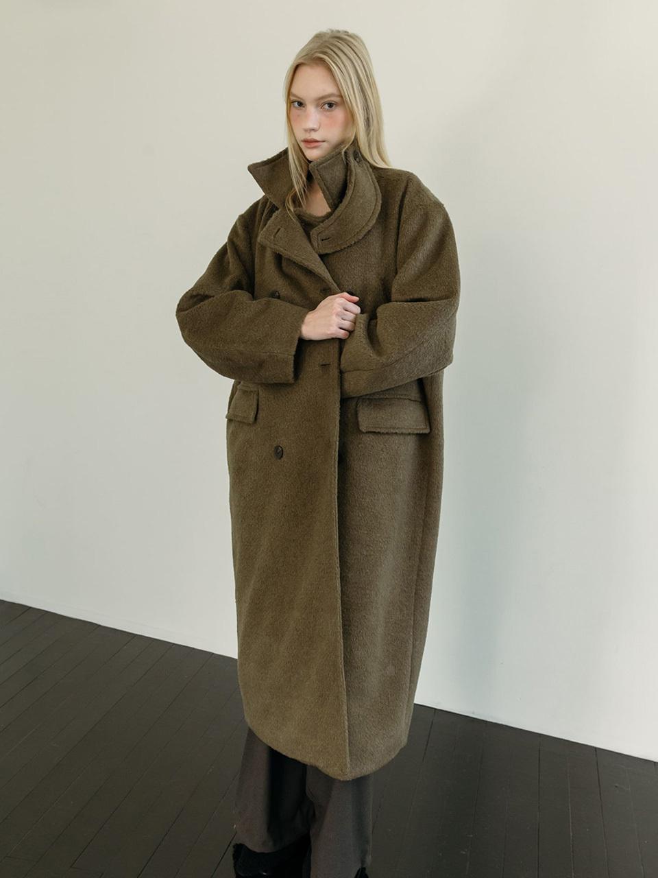 BALMACAAN WOOL DOUBLE-BREASTED COAT / KHAKI