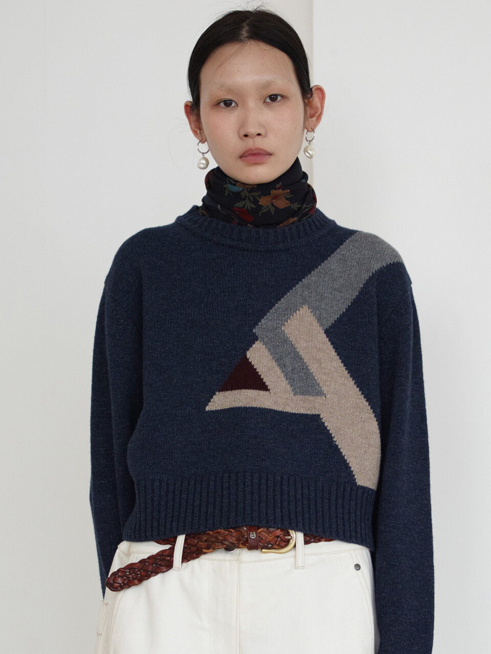 [BC20AWKN20] Wool Geometry Jacquard Knit Top_Navy