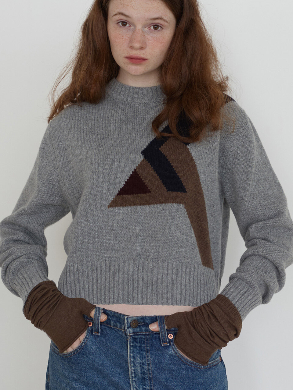 [BC20AWKN20]Wool Geometry Jacquard Knit Top_Grey