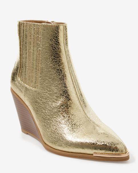 BCBG - Gold Yellow - Metallic Wedge Bootie - 6.0