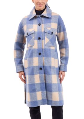 BCBGeneration Women's Longline Plaid Shacket, Baby Blue, XS