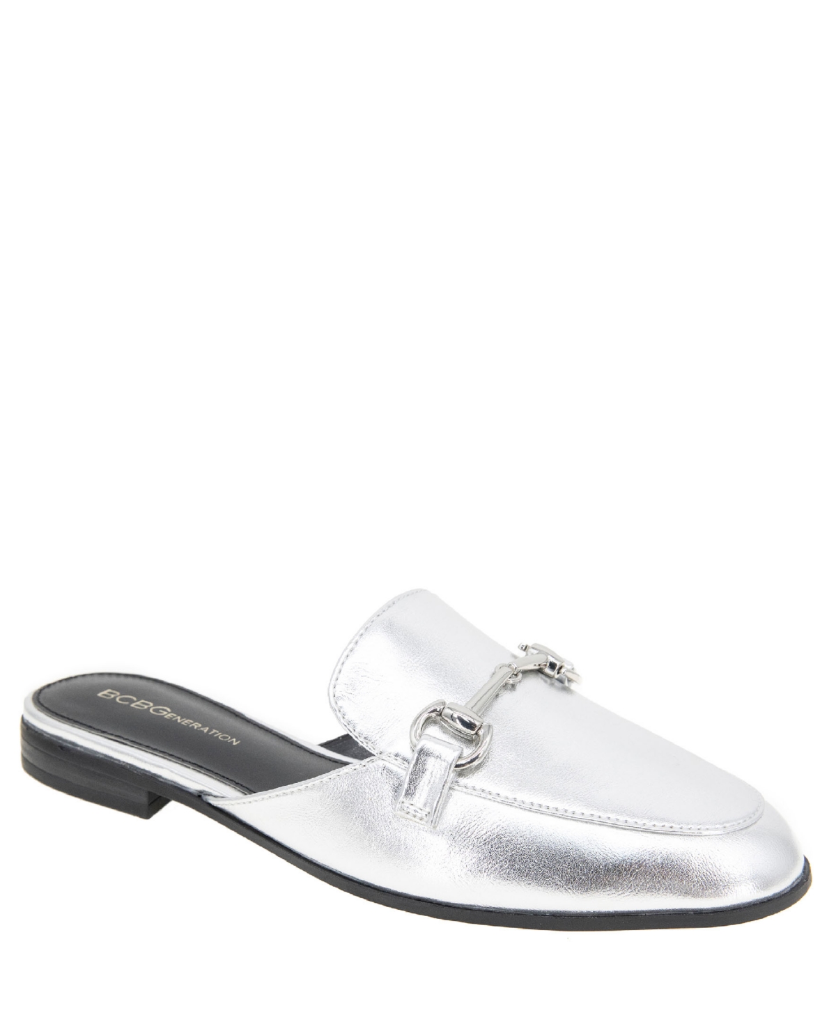 BCBGeneration Women's Zorie Tailored Slip-On Loafer Mules - Dark Silver Metallic