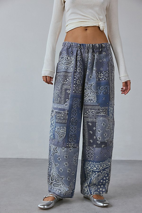 BDG Charlie Printed Wide-Leg Pant in Blue, Women's at Urban Outfitters