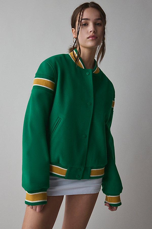 BDG Justin Varsity Bomber Jacket in Green, Women's at Urban Outfitters