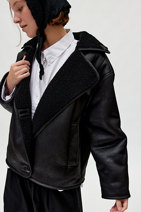 BDG Parker Faux Shearling Jacket in Black, Women's at Urban Outfitters