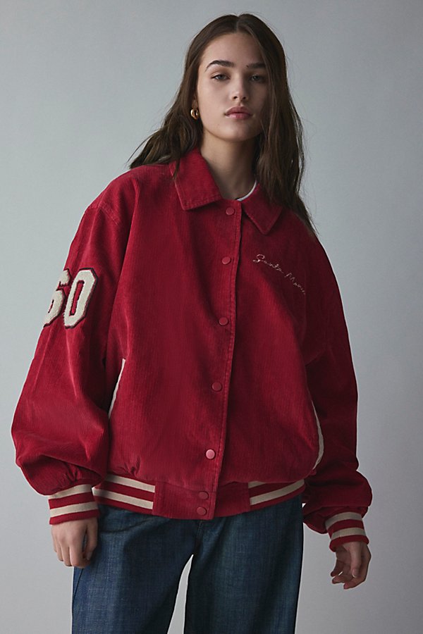 BDG Vince Oversized Corduroy Varsity Jacket in Red, Women's at Urban Outfitters