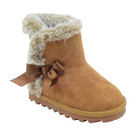 BEARPAW Toddler Julia Suede Boots with Faux-Fur, 4 Medium, Beige