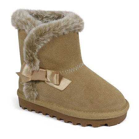 BEARPAW Toddler Julia Suede Boots with Faux-Fur, 6 Medium, Beige