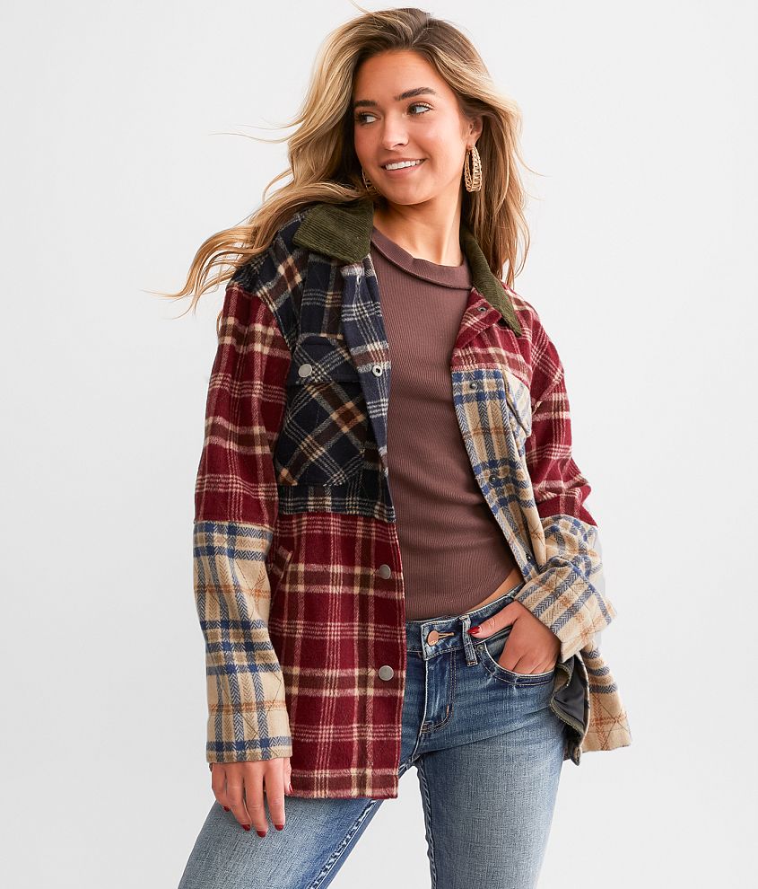 BKE Pieced Plaid Corduroy Shacket