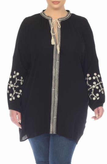 BOHO ME Embroidered Tunic Top in Black at Nordstrom Rack, Size 1 X