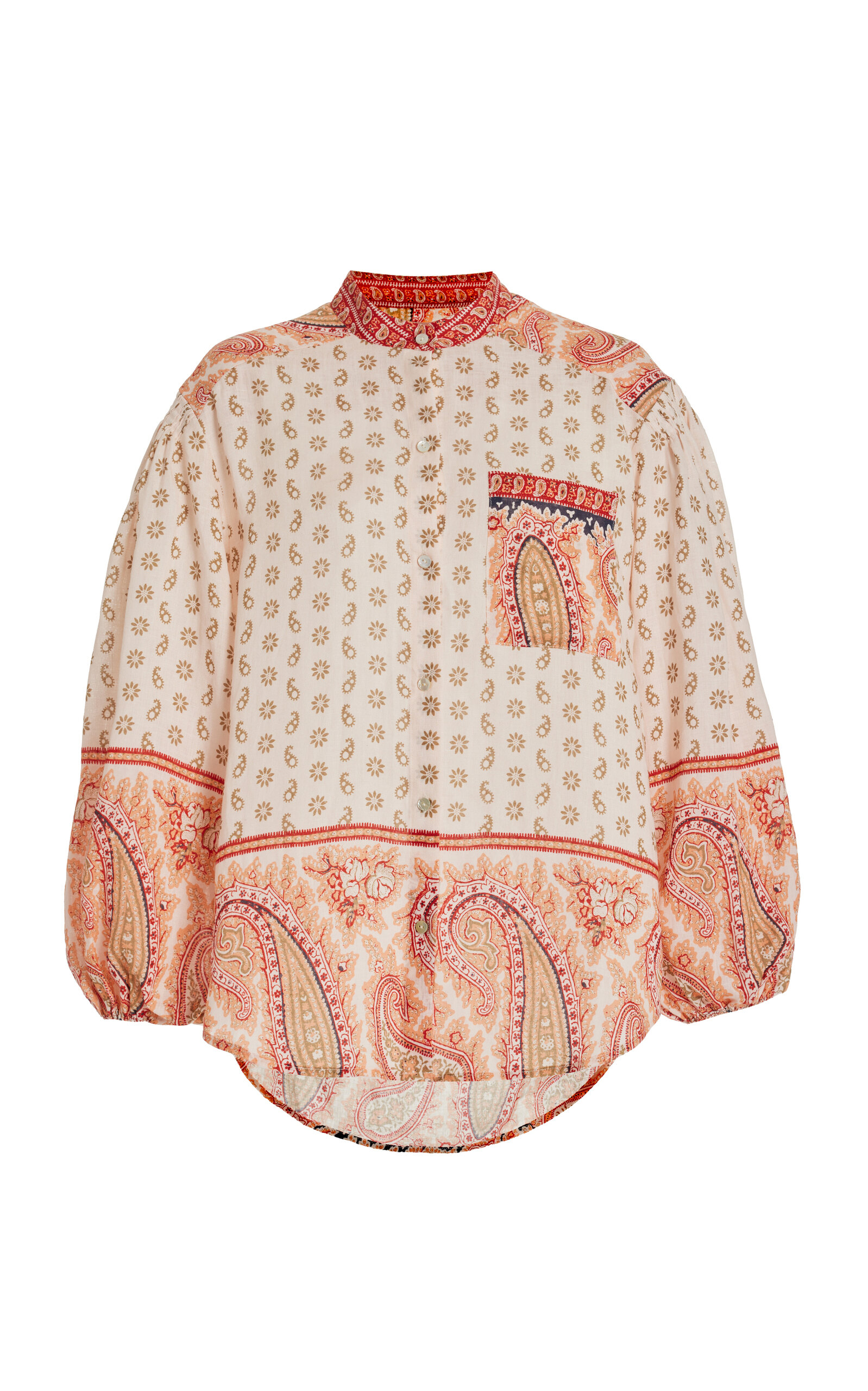 BOTEH - Cravat Smock Linen Tunic Top - Orange - 0 - Moda Operandi