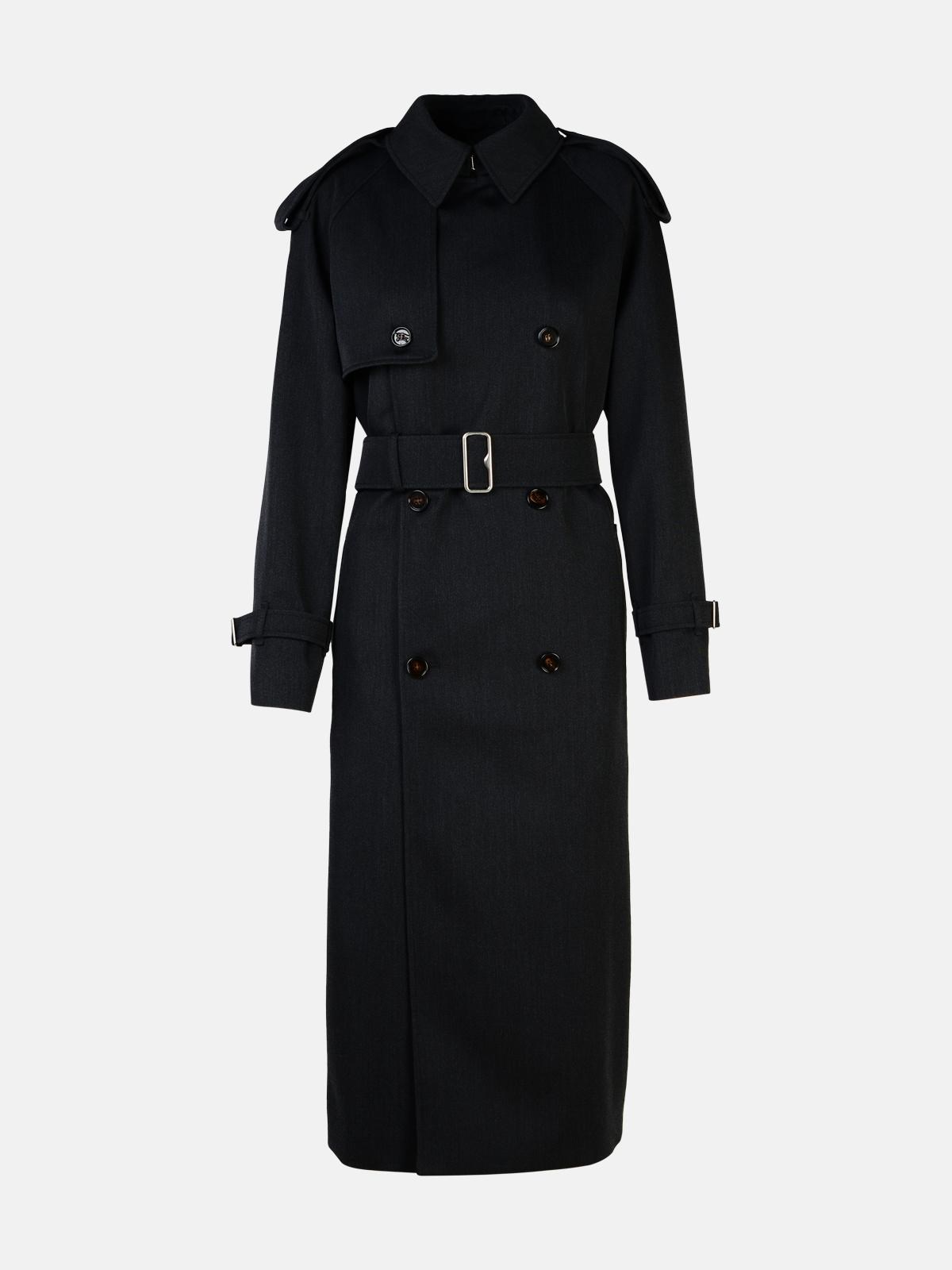 BURBERRY Grey Wool Long Trench Coat