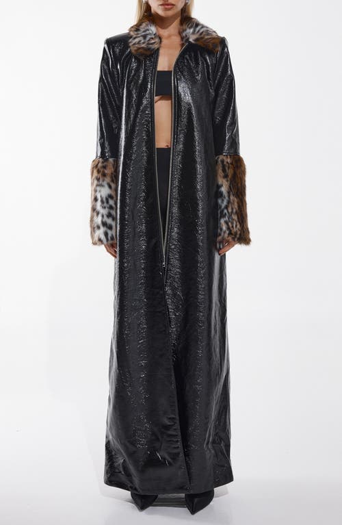 BY.DYLN Chandler Faux Leather & Faux Fur Coat in Black Leopard at Nordstrom, Size X-Small