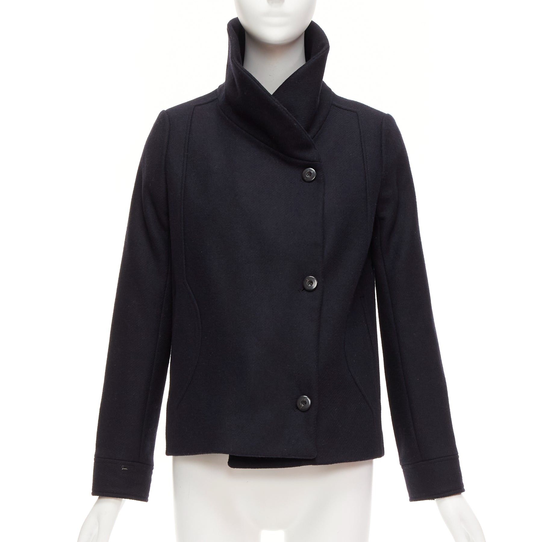 Ba Sh Ba&sh Black Wool Blend Shawl Neck Side Wrap Front Short Coat Sz1 S, Women's (Size Medium)