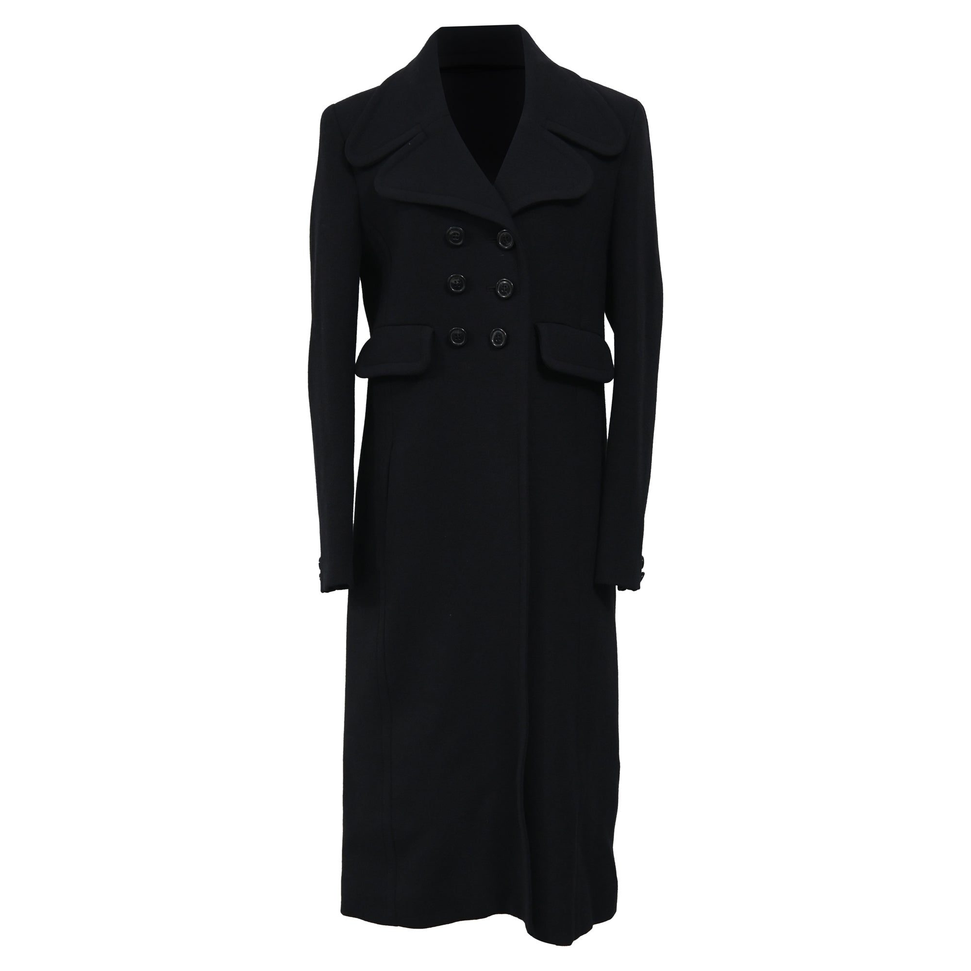 Ba & Sh Double-Breasted Midi Coat in Black Wool