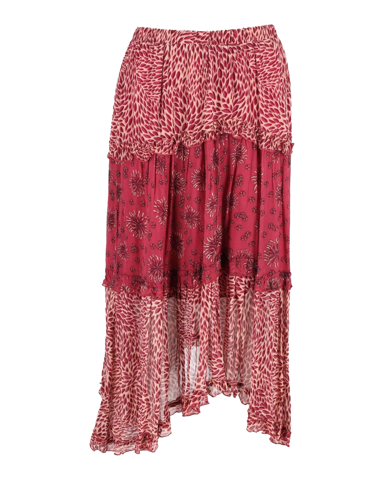 Ba & Sh Gapi Tiered Midi Skirt in Red Linen