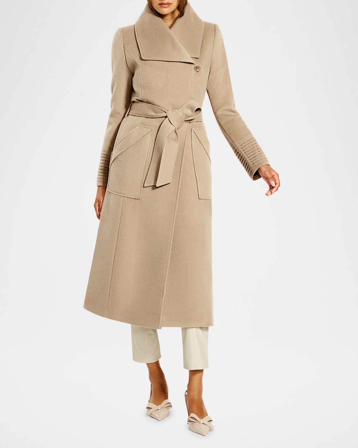 Baby Alpaca Long Wide-Collar Wrap Coat