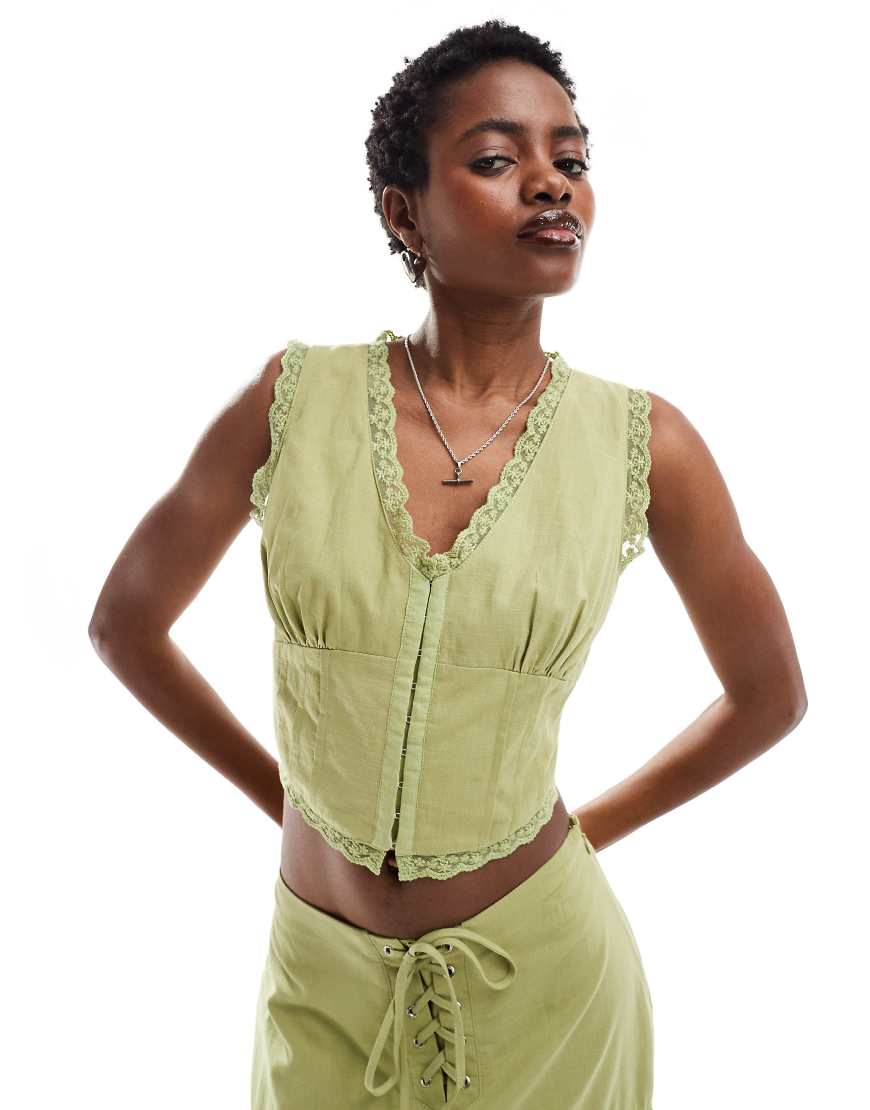 Bailey Rose corset style prairie top in avocado - part of a set-Green