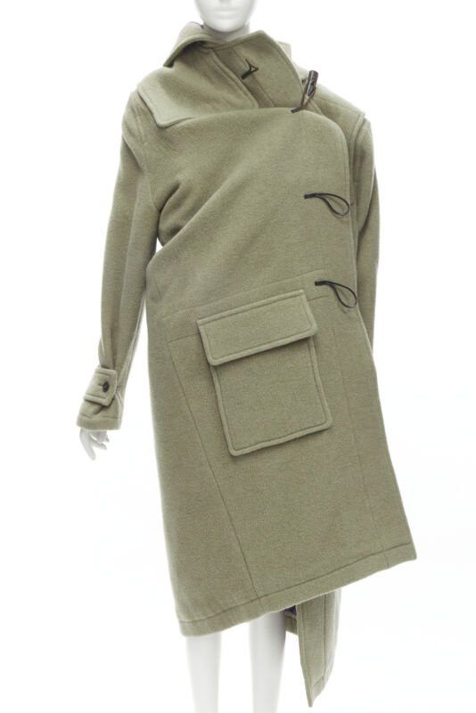 Balenciaga 2018 Runway Pulled Khaki Grey Toggle Wrap Coat M in Green, Women's (Size Medium)