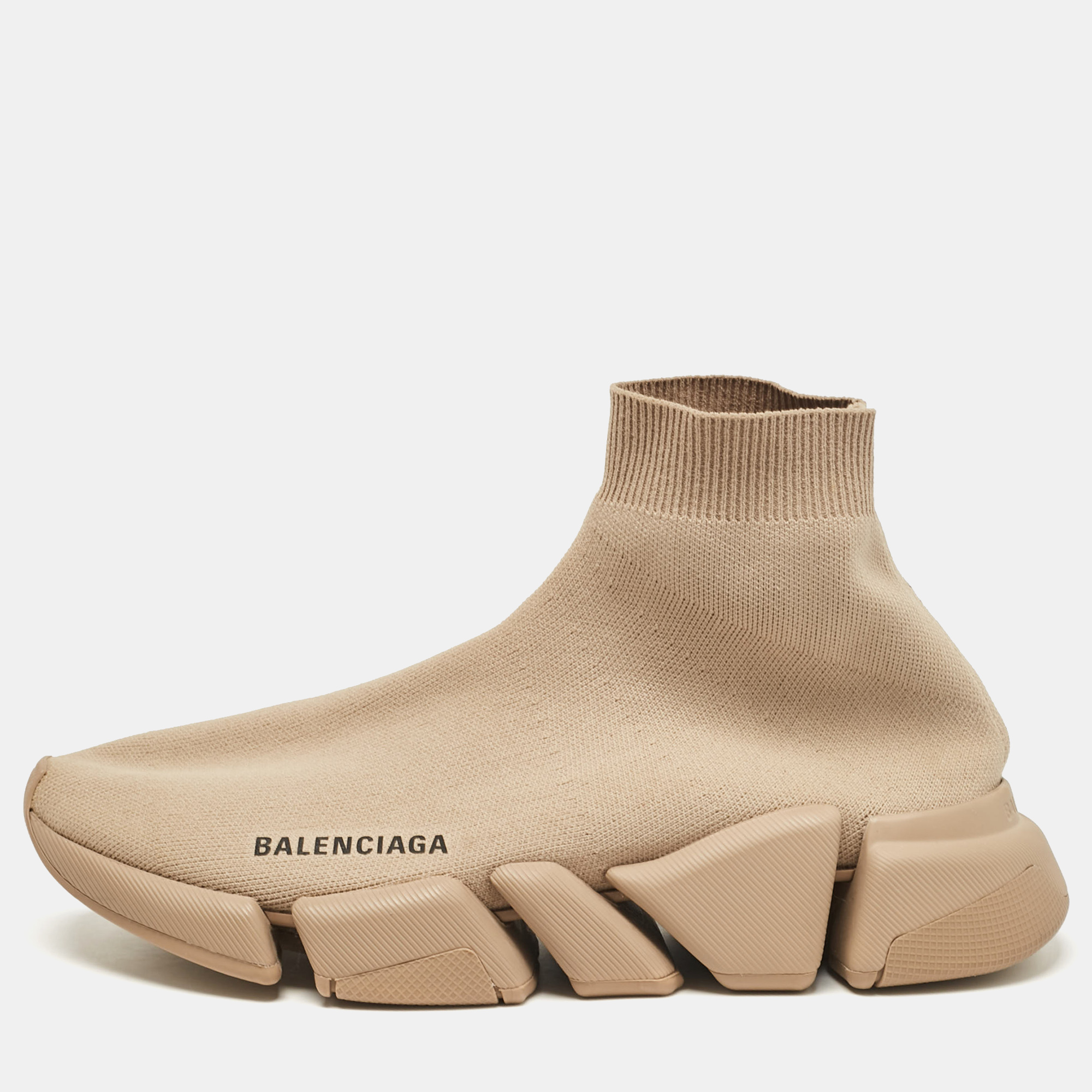 Balenciaga Beige Knit Fabric Speed Trainer High Top Sneakers Size 39