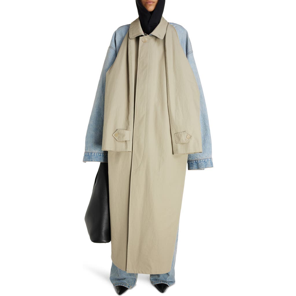 Balenciaga Cotton Drill & Denim Hybrid Car Coat in Military Beige at Nordstrom, Size 10 Us