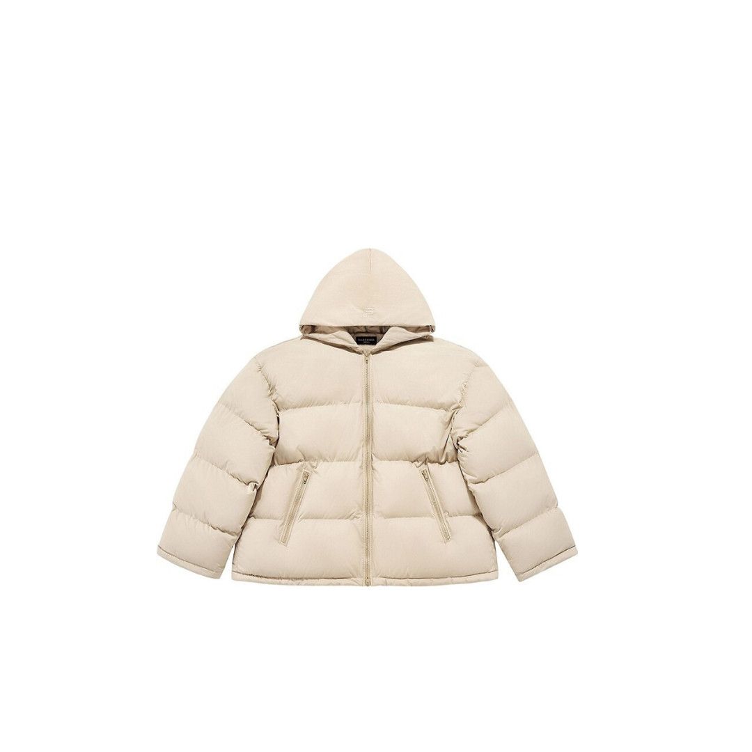 Balenciaga O1Bcso1Str1124 Sporty B Hooded Puffer Jacket In Beige, Women's (Size XS)