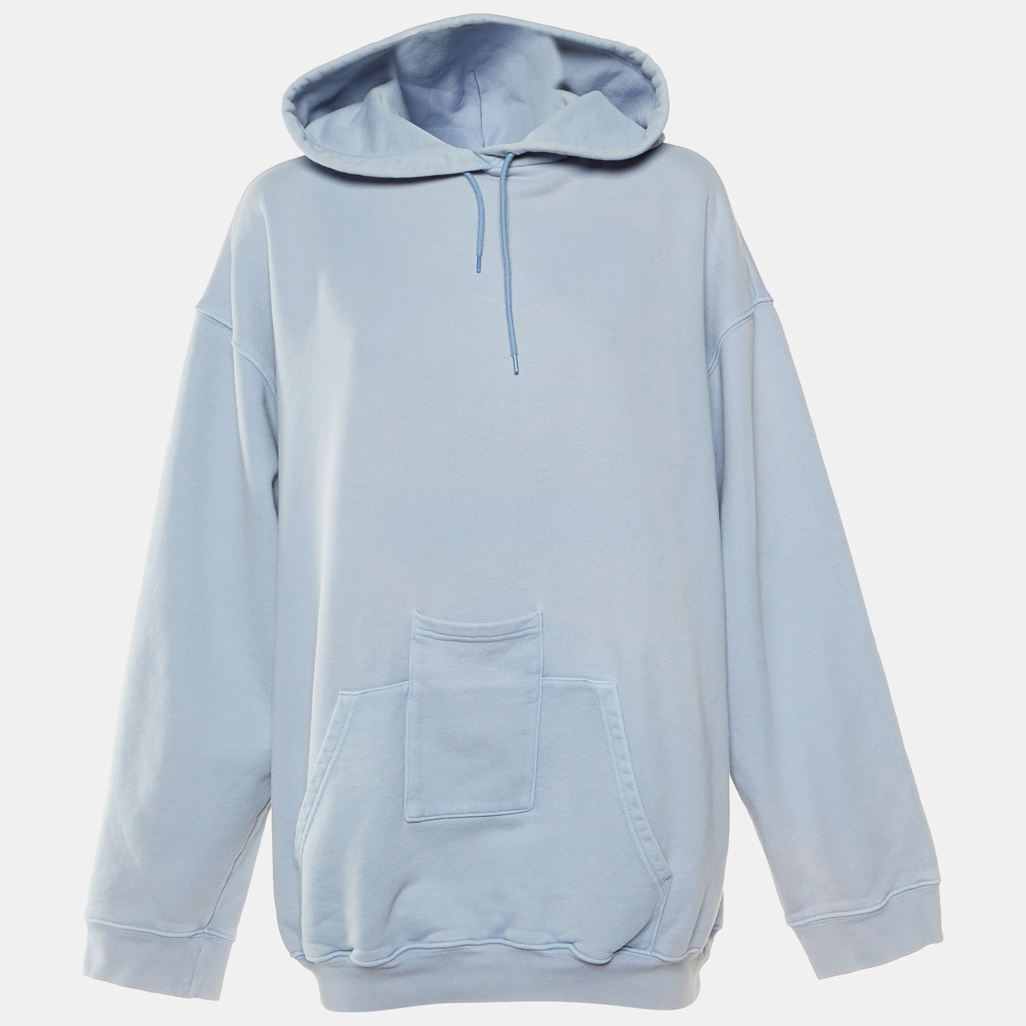 Balenciaga Pale Blue Logo Print Cotton Hooded Sweatshirt L