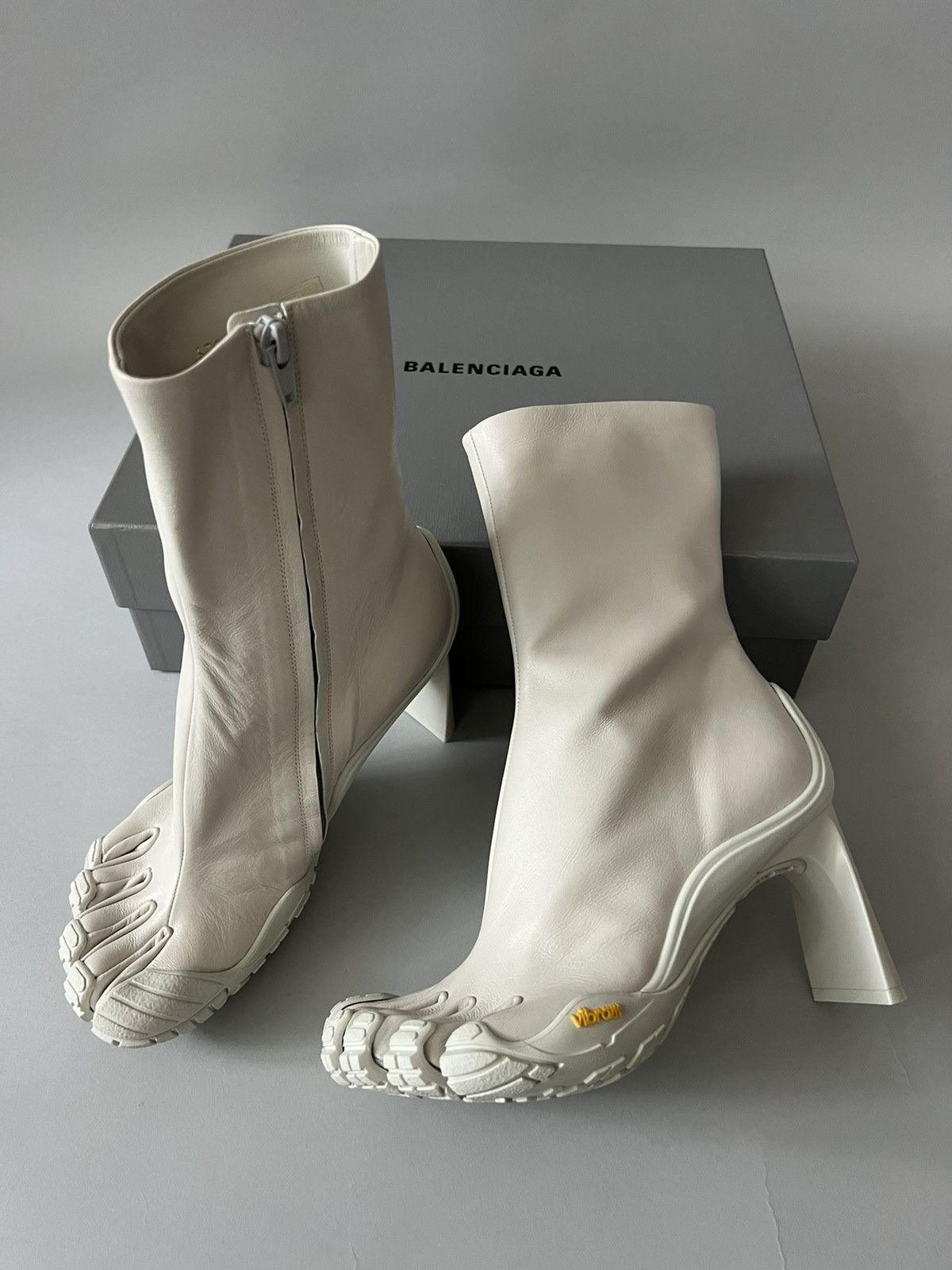 Balenciaga Vibram Leather Five Fingers Heel Shoesed Sock Boots in White, Women's (Size 10)