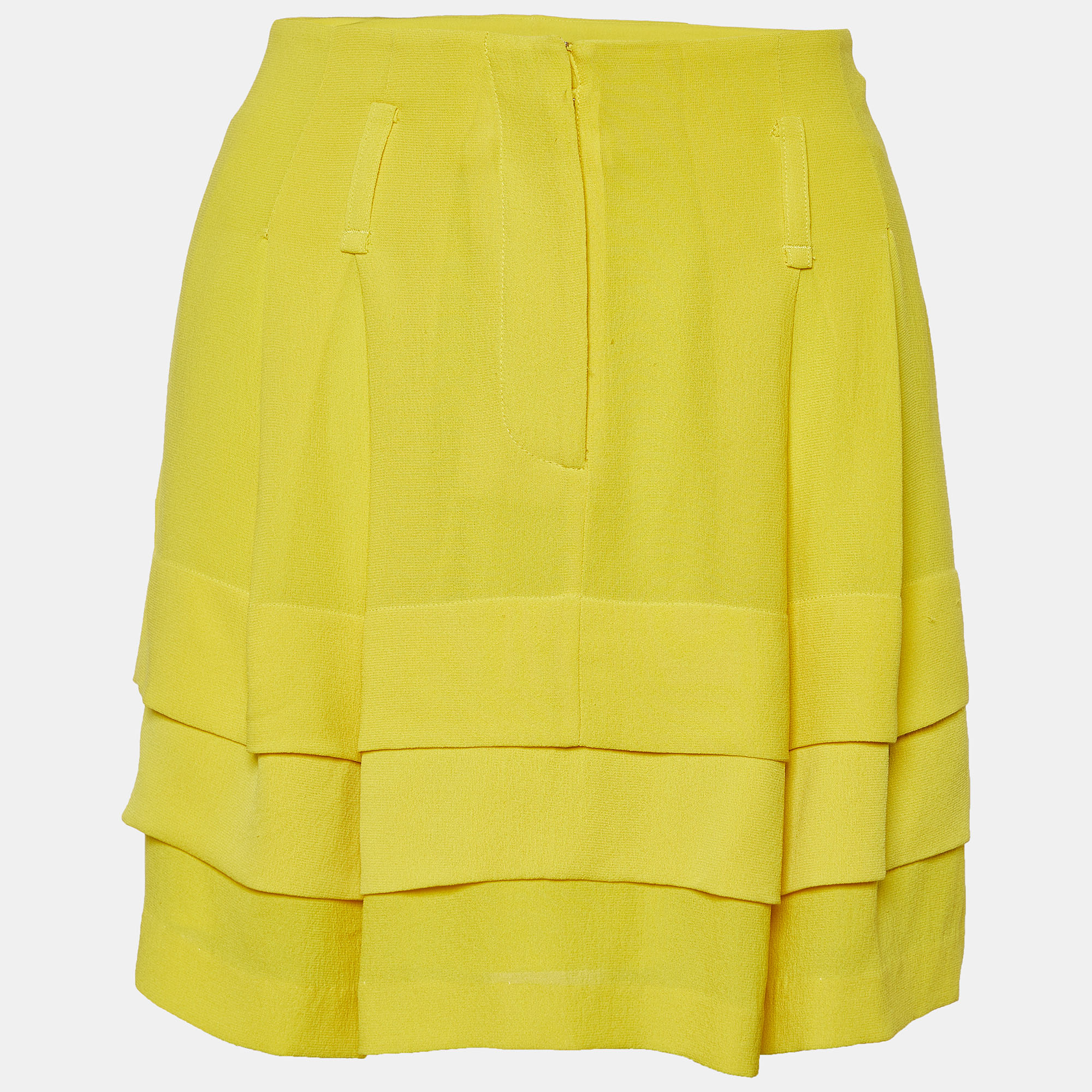 Balenciaga Yellow Silk Tiered Mini Skirt M