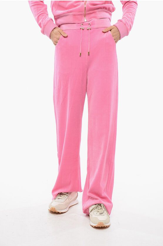 Balmain Barbie Velvet Wide-Leg Joggers in Pink, Women's (Size 28)