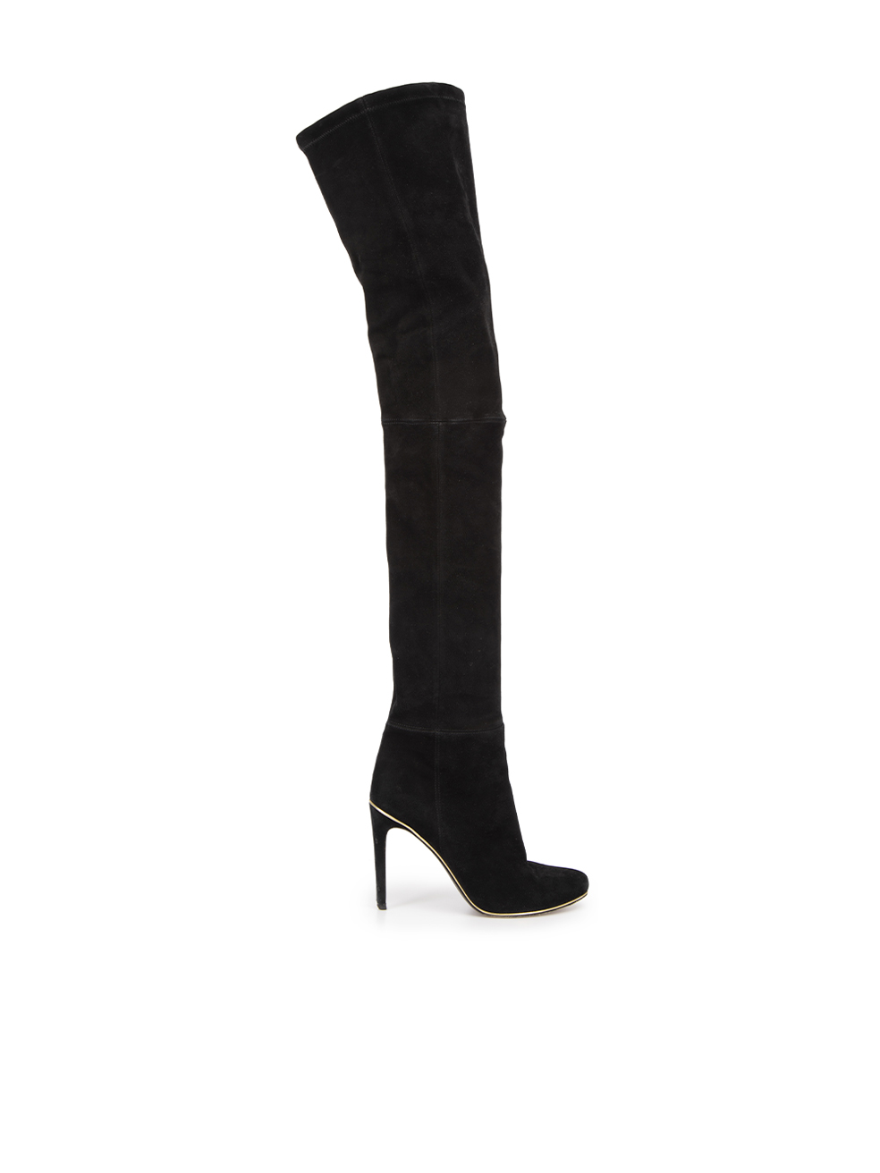 Balmain Black Suede Thigh High Heeled Boots