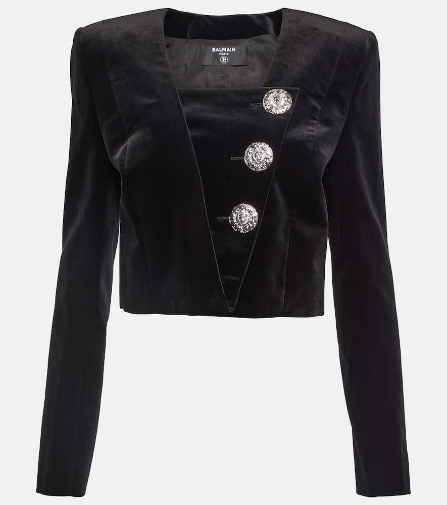 Balmain Embellished cropped velvet blazer