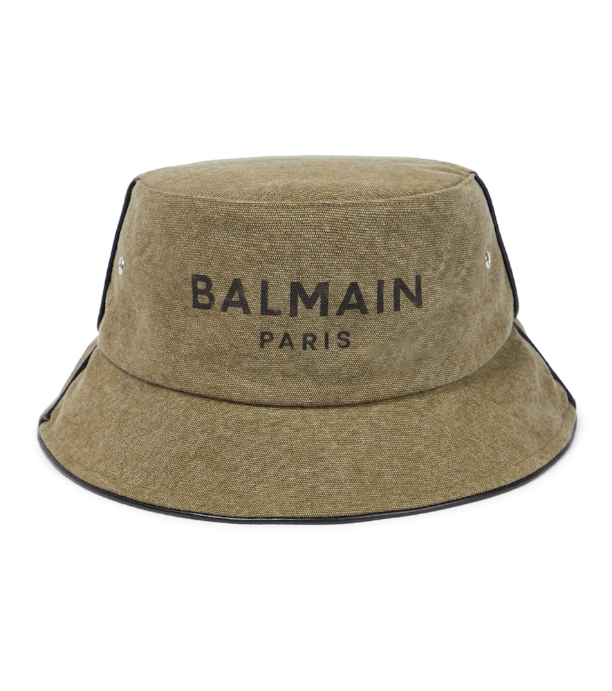 Balmain Leather-trimmed canvas bucket hat