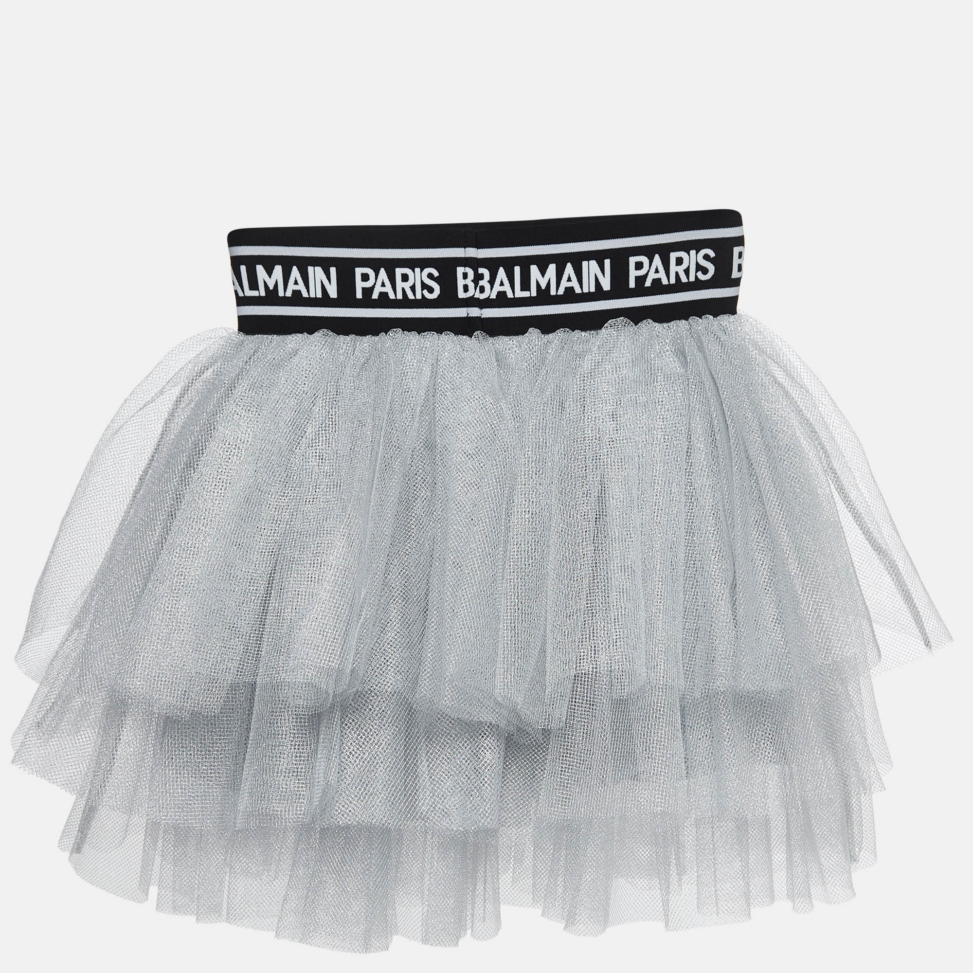 Balmain Metallic Silver Tulle Tiered Skirt (10 Yrs)