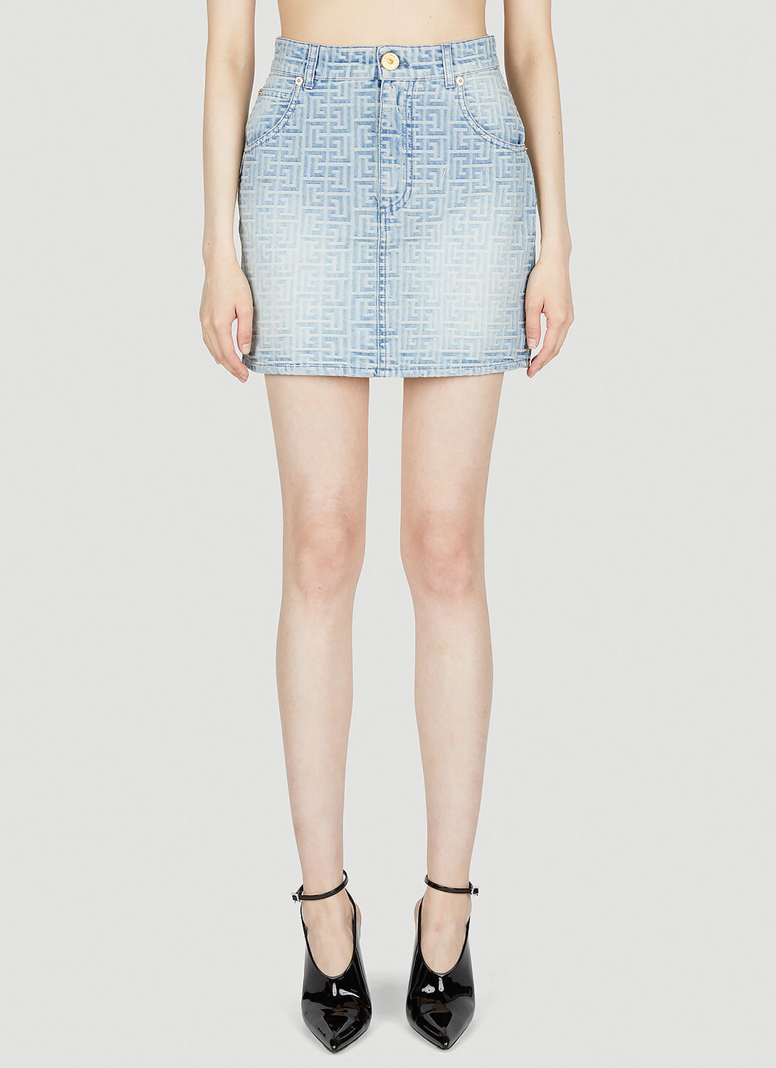 Balmain Monogram Denim Skirt - Woman Skirts Denim Fr - 36