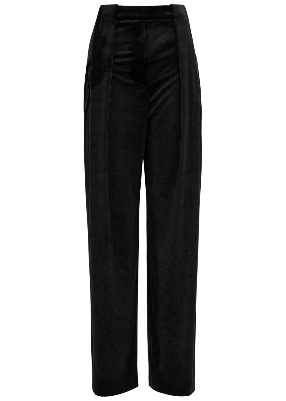 Balmain Pleated Wide-leg Velvet Trousers - Black - 40 (UK12 / M)