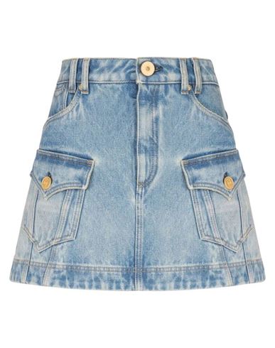 Balmain Western Denim A-line Skirt Woman Denim skirt Blue Size 8 Cotton