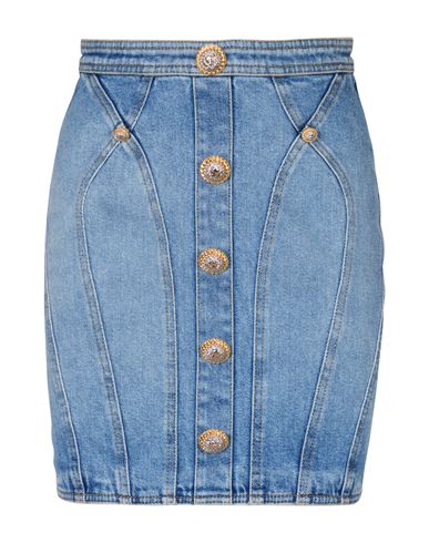 Balmain Woman Denim skirt Blue Size 2 Cotton, Elastane