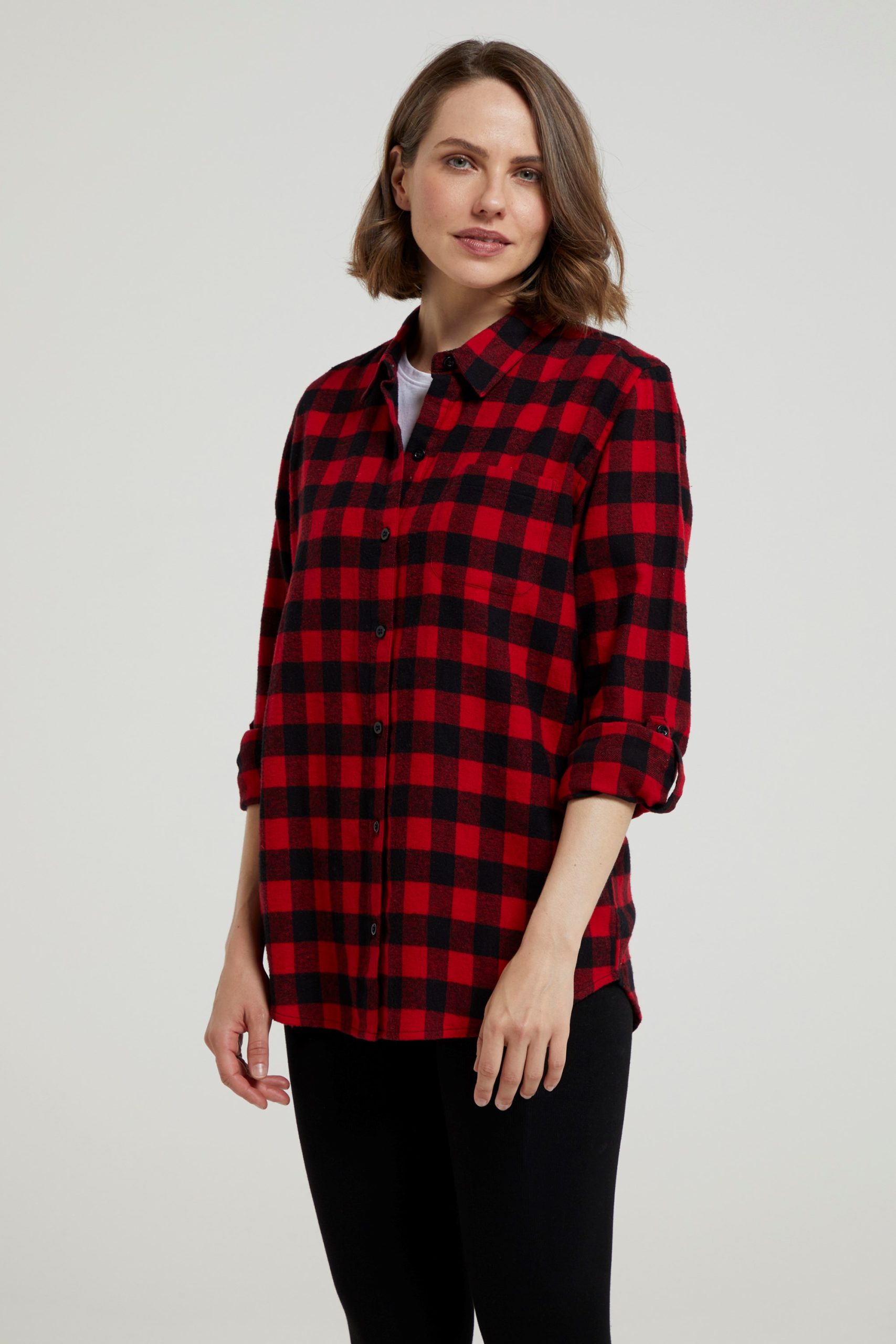 Balsam Womens Brushed Long Line Flannel Shirt - Red