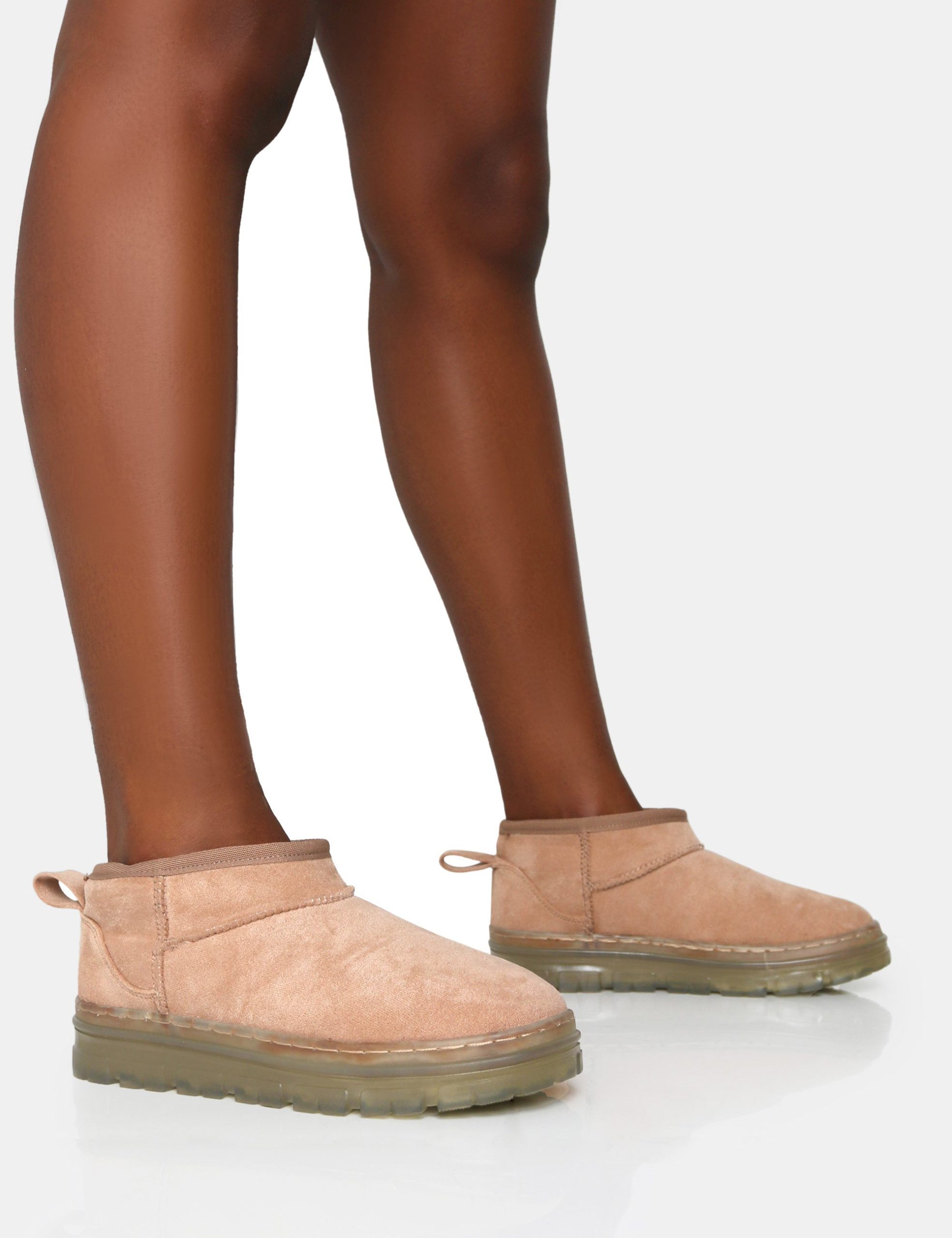 Bambi Beige Faux Suede Ultra Mini Ankle Boots