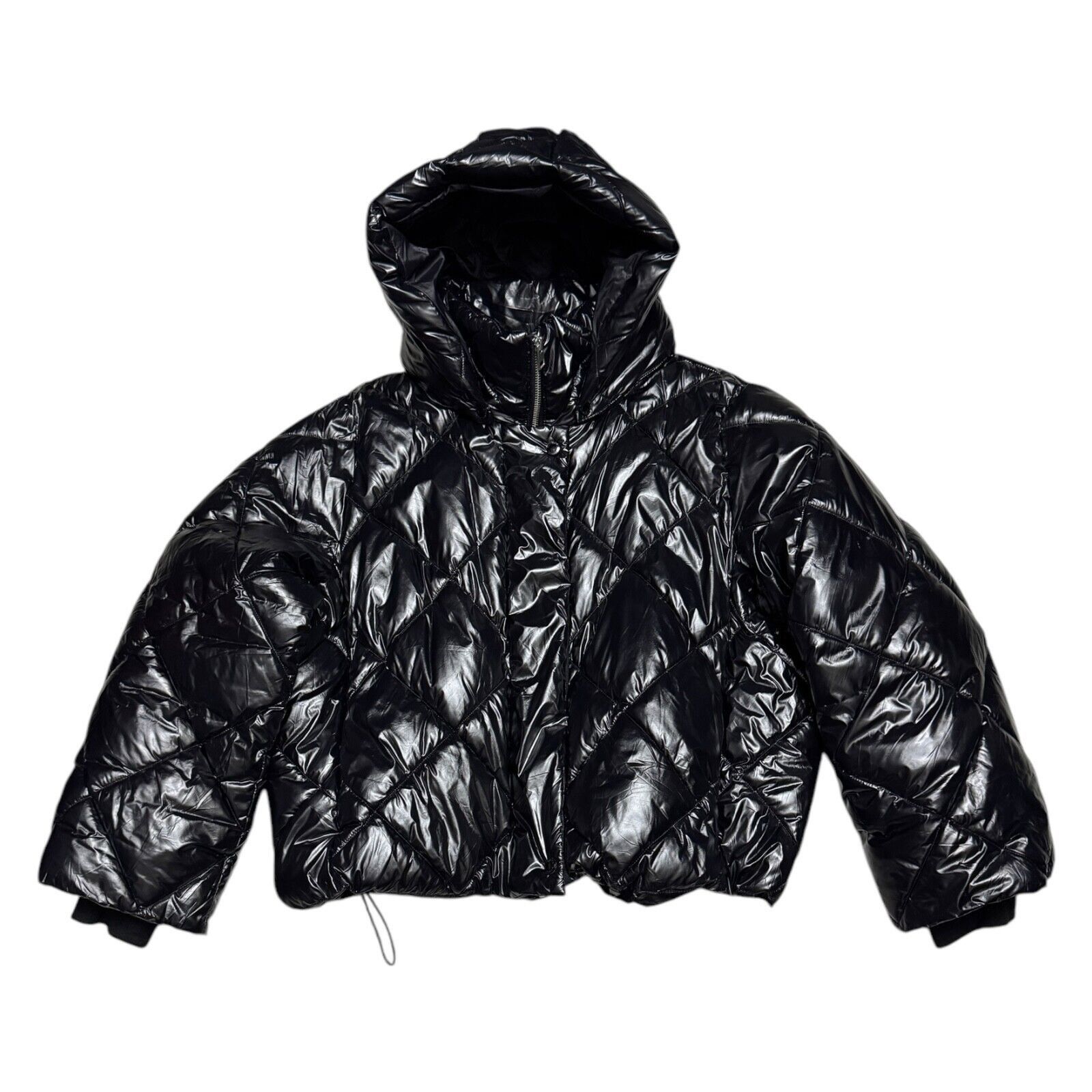 Banana Republic Shiny Metallic Winter Puffer Parka Jacket in Black, Women's (Size Large)