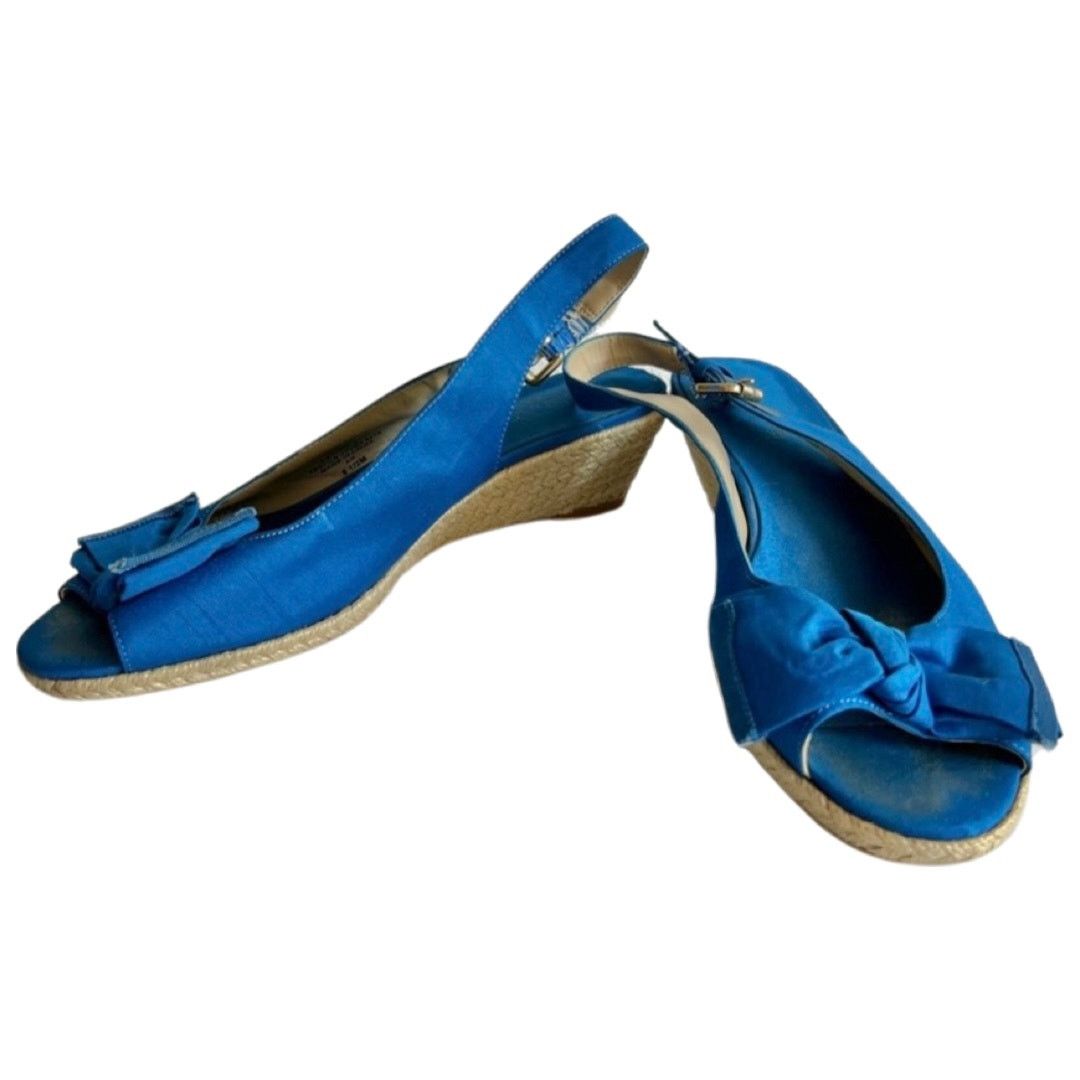 Bandolino Blue Bow Peep Toe Slingback Espadrilles 8.5 Fair Shoes, Women's