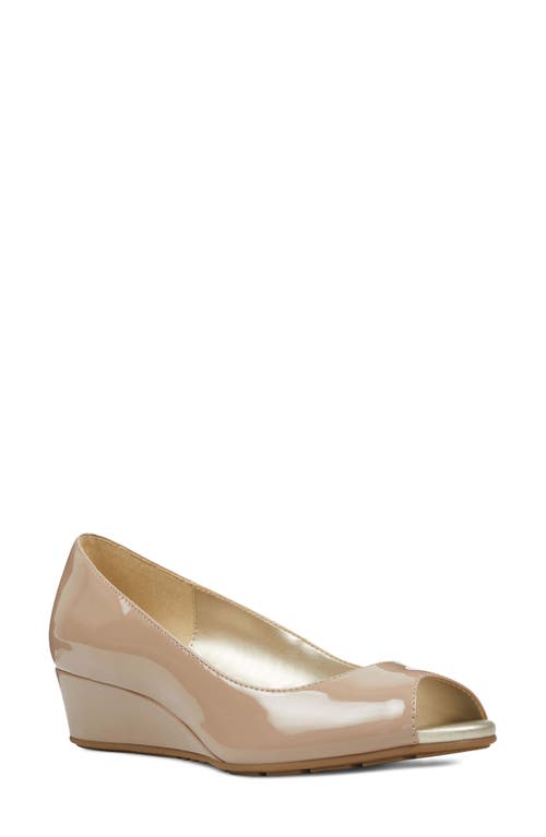 Bandolino Peep Toe Wedge Pump in Light Nude Faux Patent Leather at Nordstrom, Size 5